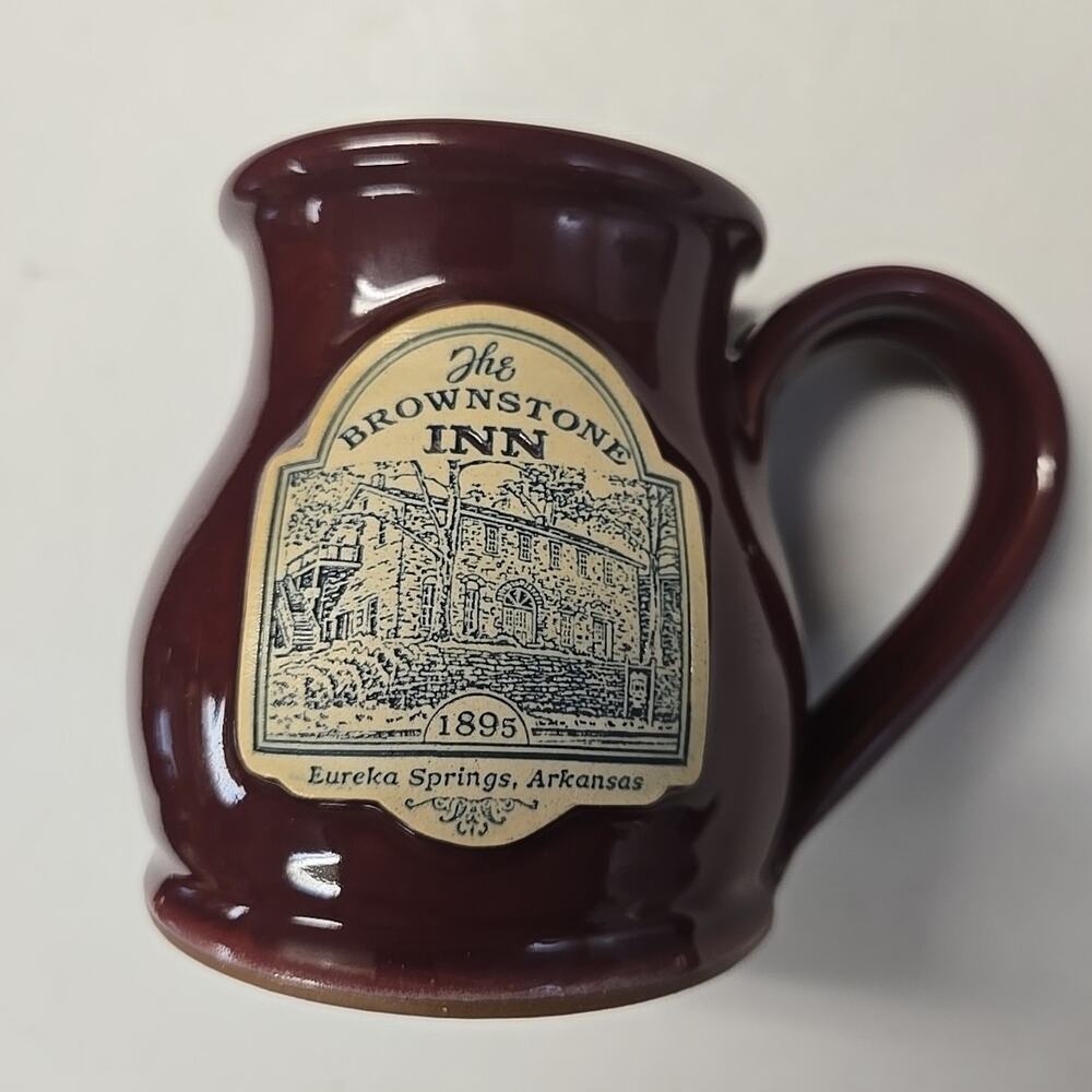 The Brownstone Inn Eureka Springs Arkansas Mug Deneen Pottery Maroon Red